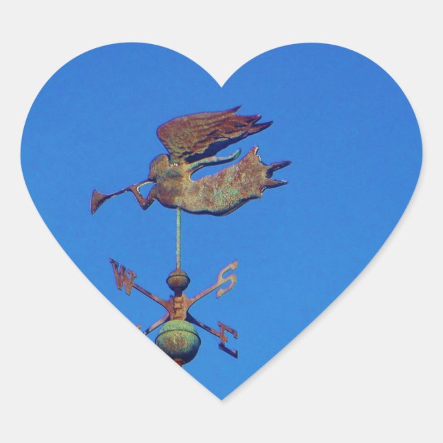Angel Weather Vane Bright Blue Sky Heart Sticker (Front)