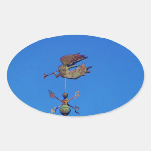 Angel Weather Vane Bright Blue Sky Oval Sticker