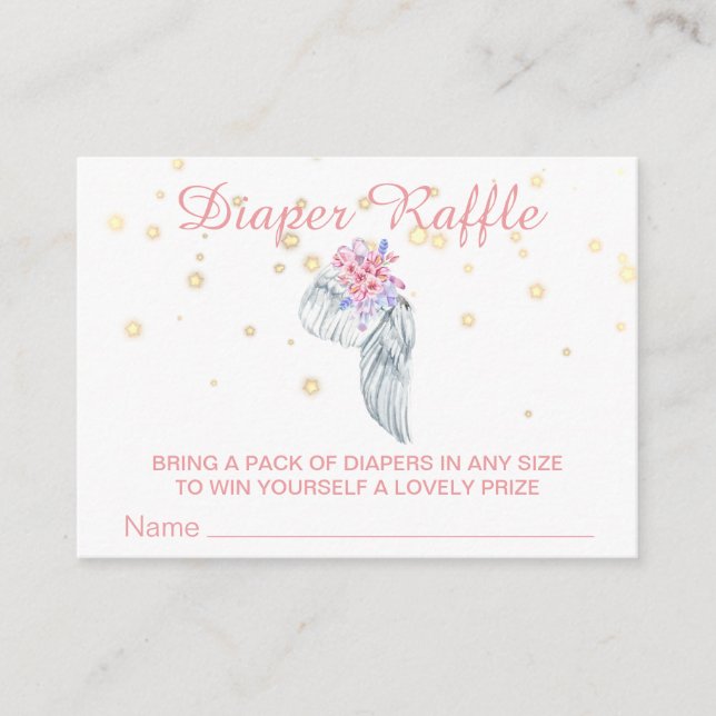 *~* Angel Wing Crystal Feathers Girl Diaper Raffle Enclosure Card (Front)