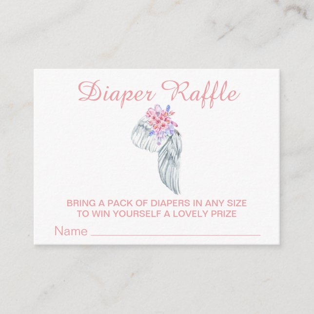 *~* Angel Wing Crystals Feather Girl Diaper Raffle Enclosure Card (Front)