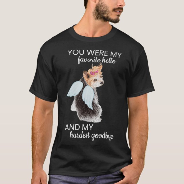 Angel Wing Dog Yorkie Memorial Puppy Rainbow Pet T-Shirt (Front)