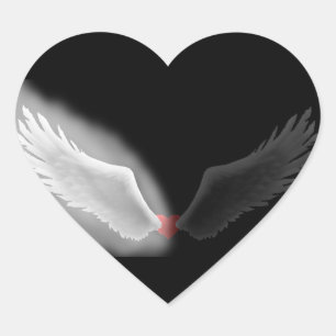 Angel wing heart Black and white sticker