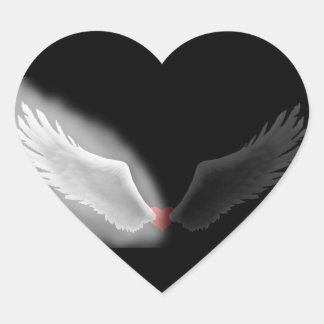 Angel wing heart Black and white sticker