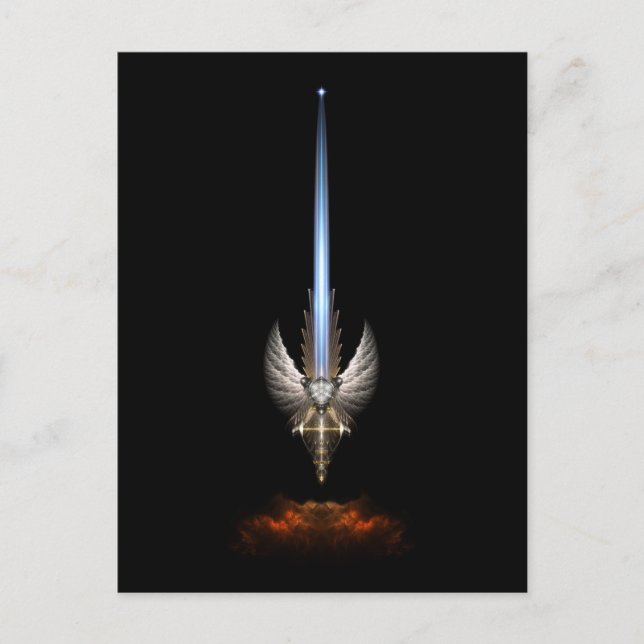 Angel Wing Sword Of Arkledious Fractal Art Black Postcard (Front)