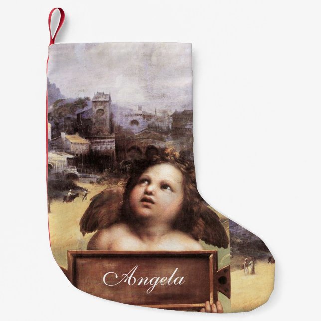 ANGEL / Winged Cherub by Raffaello Sanzio Small Christmas Stocking (Front)