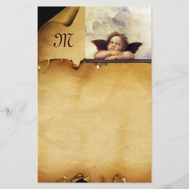 ANGEL / Winged Cherub, Parchment Monogram Stationery (Front)
