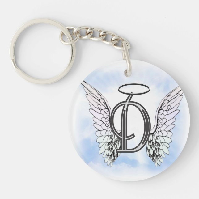 Angel Wings and Halo Monogram Letter D Key Ring (Front)