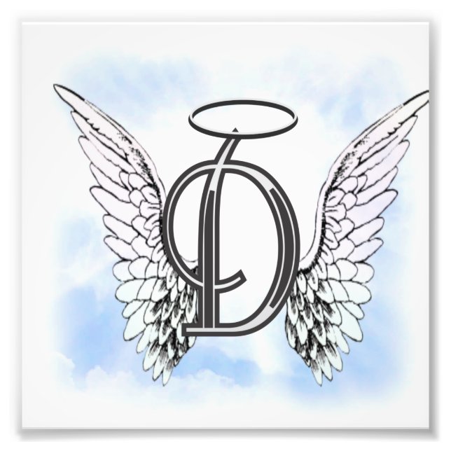 Angel Wings and Halo Monogram Letter D Photo Print (Front)
