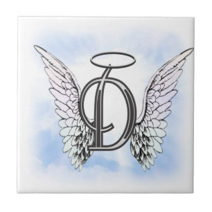 Angel Wings and Halo Monogram Letter D Tile