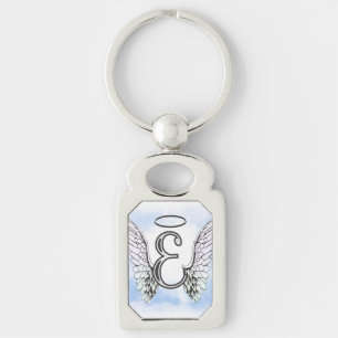 Angel Wings and Halo Monogram Letter E Key Ring