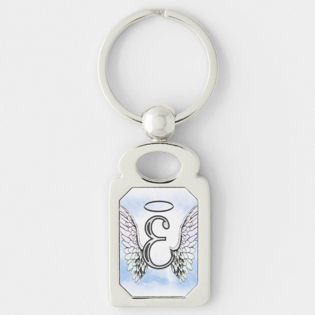 Angel Wings and Halo Monogram Letter E Key Ring (Front)