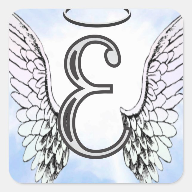 Angel Wings and Halo Monogram Letter E Square Sticker (Front)