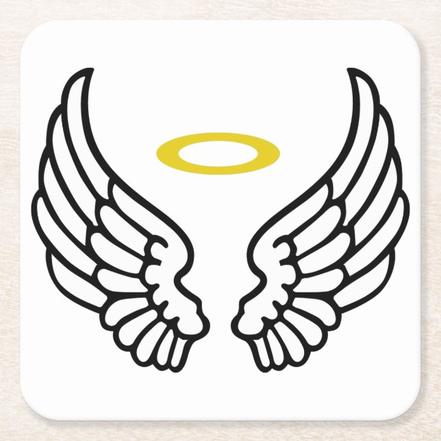 Angel Wings and Halo Square Paper Coaster (Front)