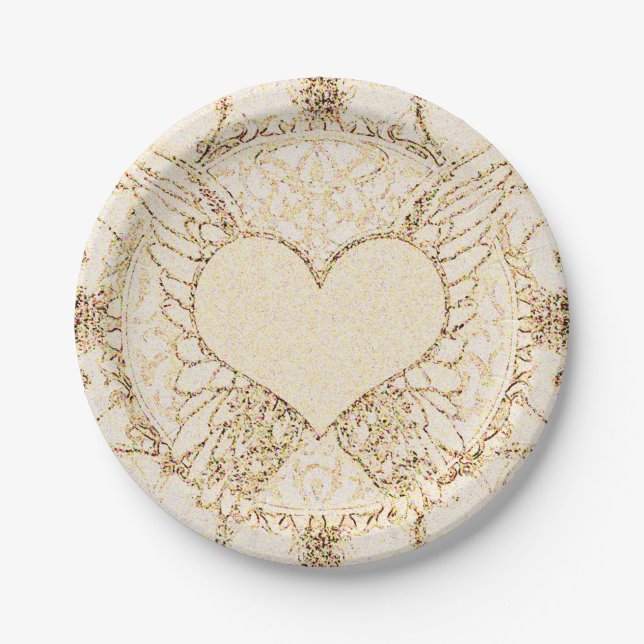 Angel Wings and Heart Paper Plate (Front)