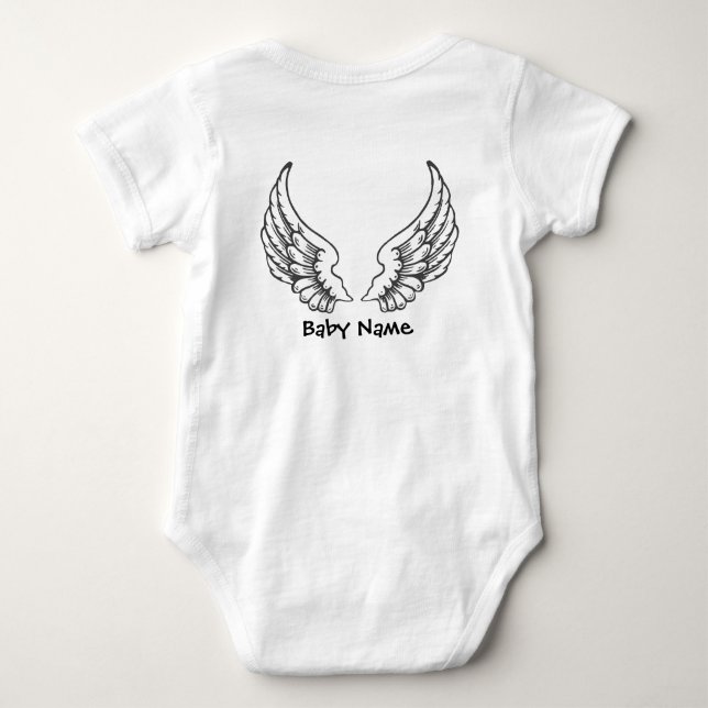 Angel Wings Baby Name Bodysuit Black (Back)