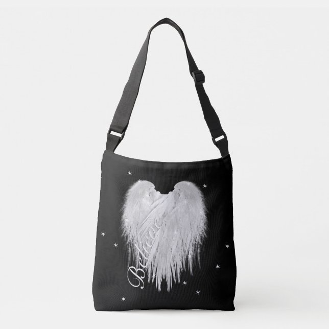 ANGEL WINGS 'Believe' Heart Black Starry Crossbody Bag (Front)