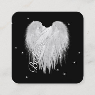 ANGEL WINGS 'Believe' Heart Black Starry Night Square Business Card