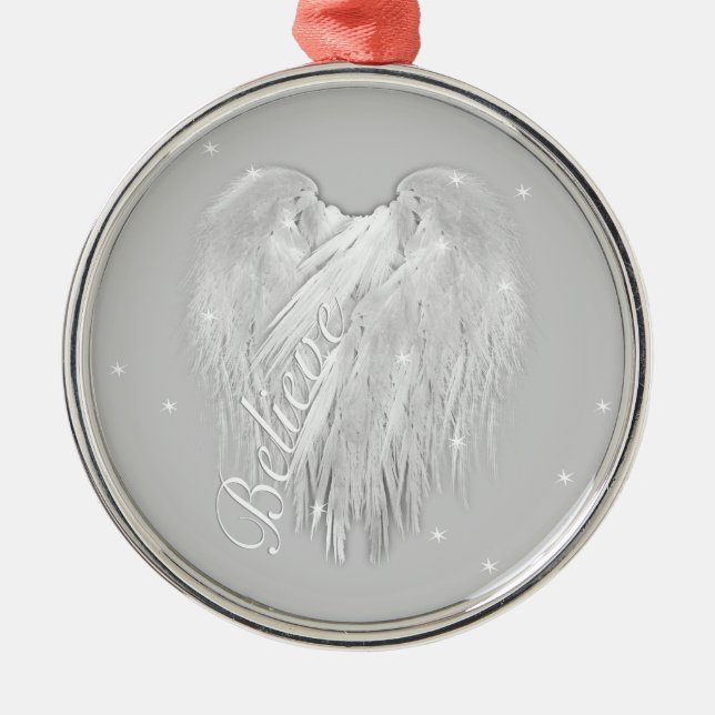 ANGEL WINGS 'Believe' Heart Starry Sparkle Metal Tree Decoration (Front)