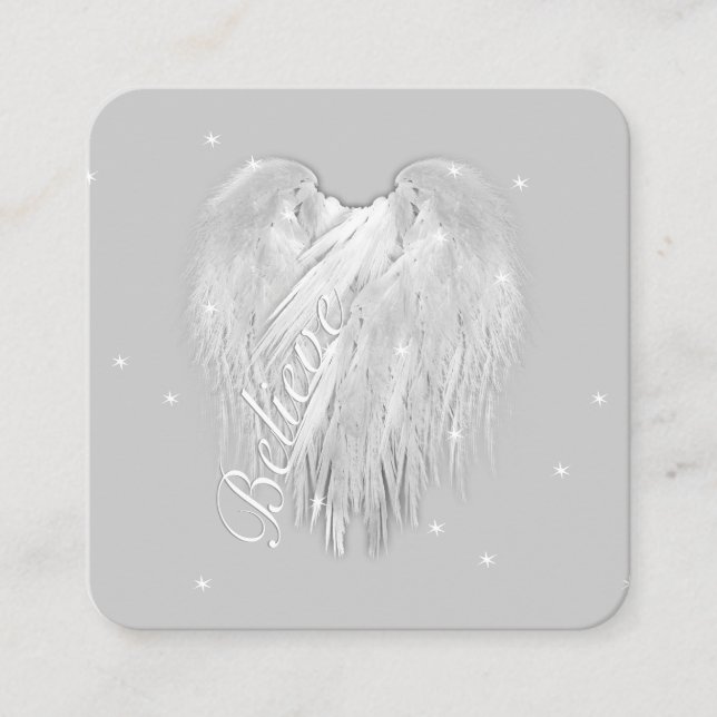 ANGEL WINGS 'Believe' Magic Heart Square Business Card (Front)