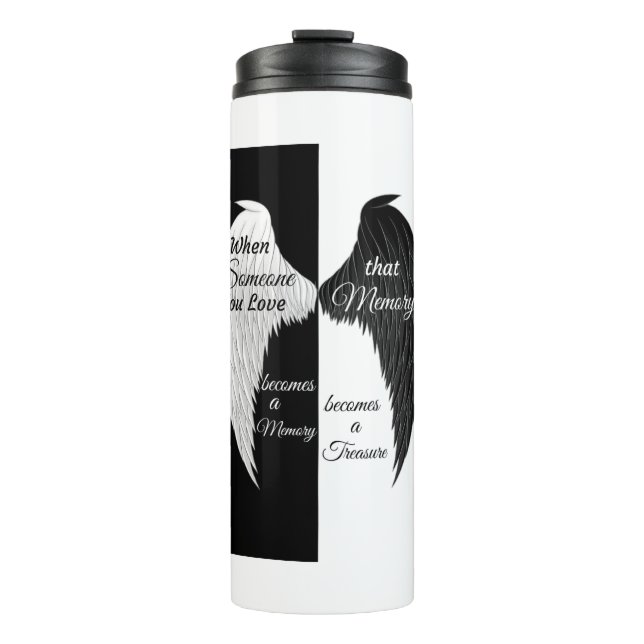 Angel Wings black and white Thermal Tumbler (Front)