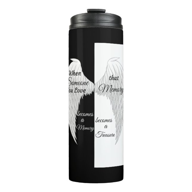 Angel Wings black and white Thermal Tumbler (Front)