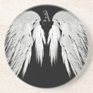 ANGEL WINGS Black Custom Monogram Coaster