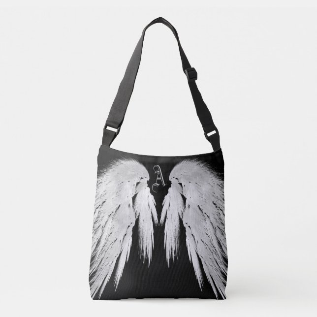 ANGEL WINGS Black Custom Monogram Crossbody Bag (Front)