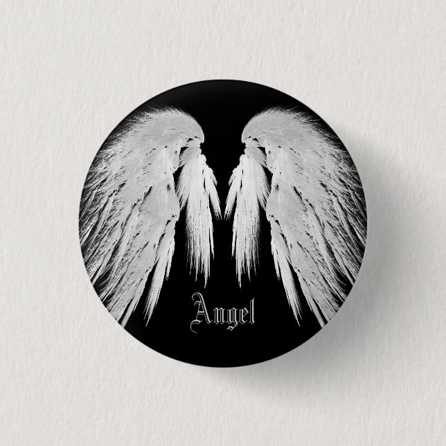 ANGEL WINGS Black Custom Name 3 Cm Round Badge (Front)
