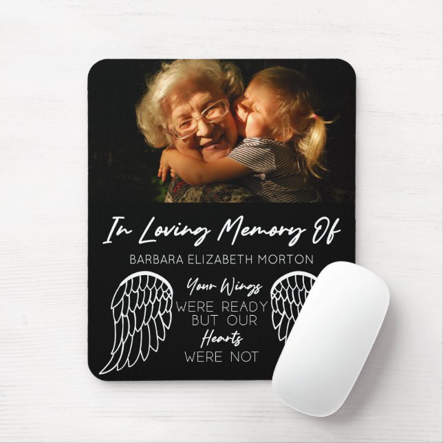 Angel Wings Black Custom Photo Memorial Gift Mouse Mat (With Mouse)