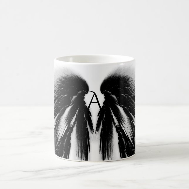 ANGEL WINGS Black Grey Monogram Coffee Mug (Center)