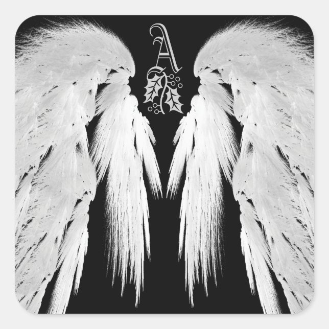 ANGEL WINGS Black Heavenly Holly Monogram Square Sticker (Front)