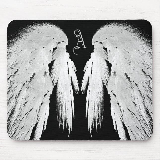 ANGEL WINGS Black Monogram Mouse Mat (Front)