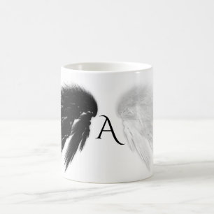 ANGEL WINGS Black + White Monogram Coffee Mug