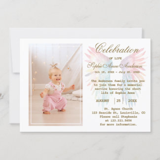 Angel Wings Celebration of Life Photo Memory Invitation