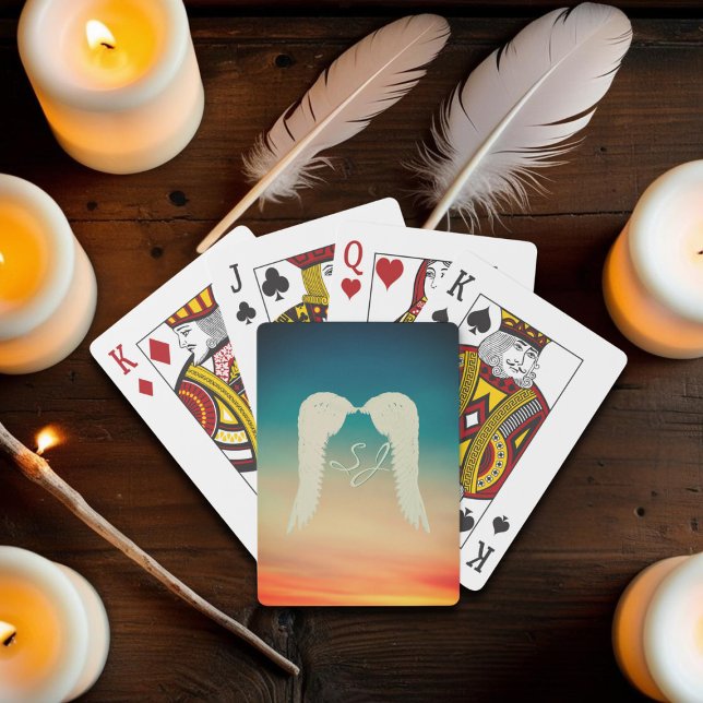 Angel Wings Celestial Sunset Monogram Playing Cards (Angel Wing Sunset poker cards with space for your initials.)
