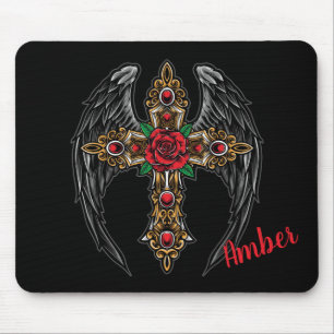 Angel Wings, Cross and Roses Mouse Mat