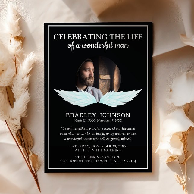 Angel Wings Custom Photo Funeral Invitation (Creator Uploaded)