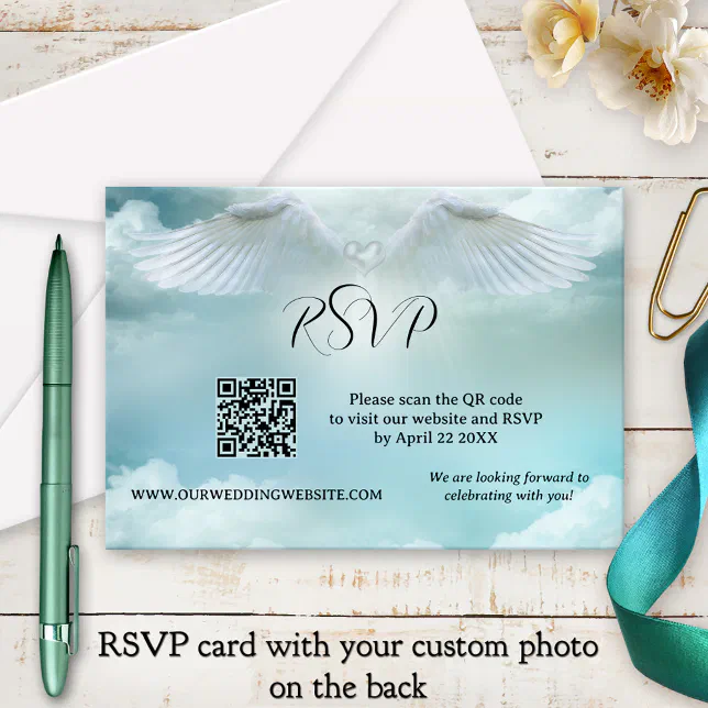 Angel Wings Dream Cloud QR Code Wedding RSVP Card | Zazzle