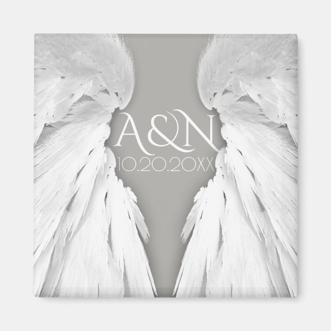 ANGEL WINGS Elegant Grey Save the Date Magnet (Front)