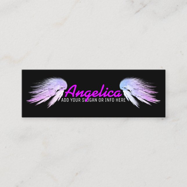ANGEL WINGS Fantasy Purple on Black Mini Business Card (Front)