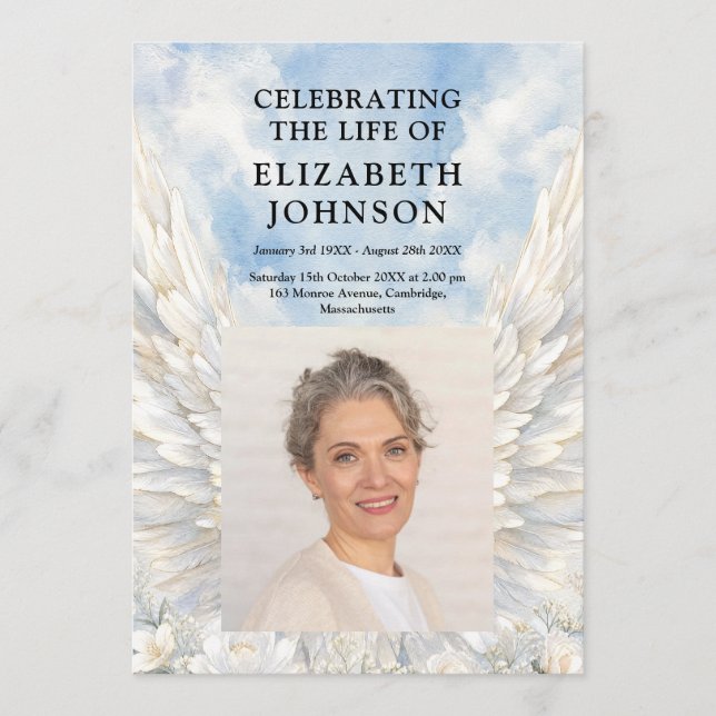 Angel Wings Funeral Memorial Order Of Service  Programme (Front)