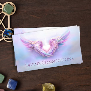 Angel wings gently embracing the heart business card