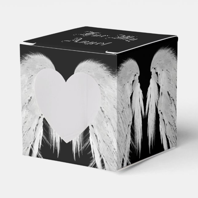 ANGEL WINGS Grey Touched Feathers Custom Message Favour Box (Front Side)