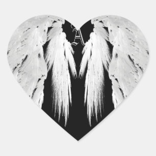 ANGEL WINGS Grey Touched Feathers Custom Monogram Heart Sticker
