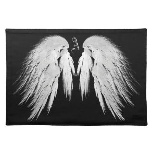 ANGEL WINGS Grey Touched Feathers Custom Monogram Placemat