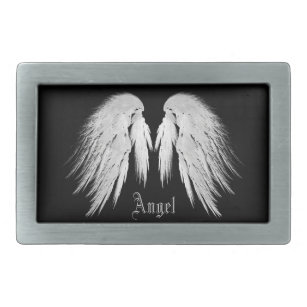ANGEL WINGS Grey Touched Feathers Custom Name Belt Buckle