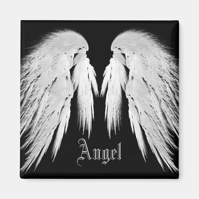 ANGEL WINGS Grey Touched Feathers Custom Name Magnet (Front)
