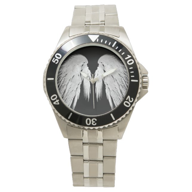 ANGEL WINGS Grey Touched Feathers Customisable Watch (Front)