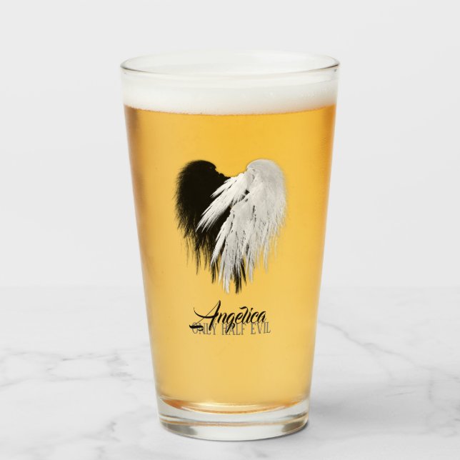 ANGEL WINGS HEART Black+White Only Half Evil Funny Glass (Front Filled)