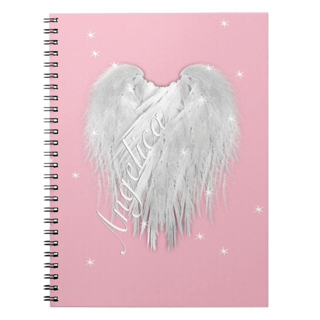ANGEL WINGS Heart Stars Pink Notebook (Front)